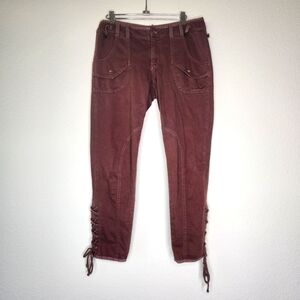 DA-NANG Surplus Boheme Brown Lace Up Leg Cropped Tapered Pants S